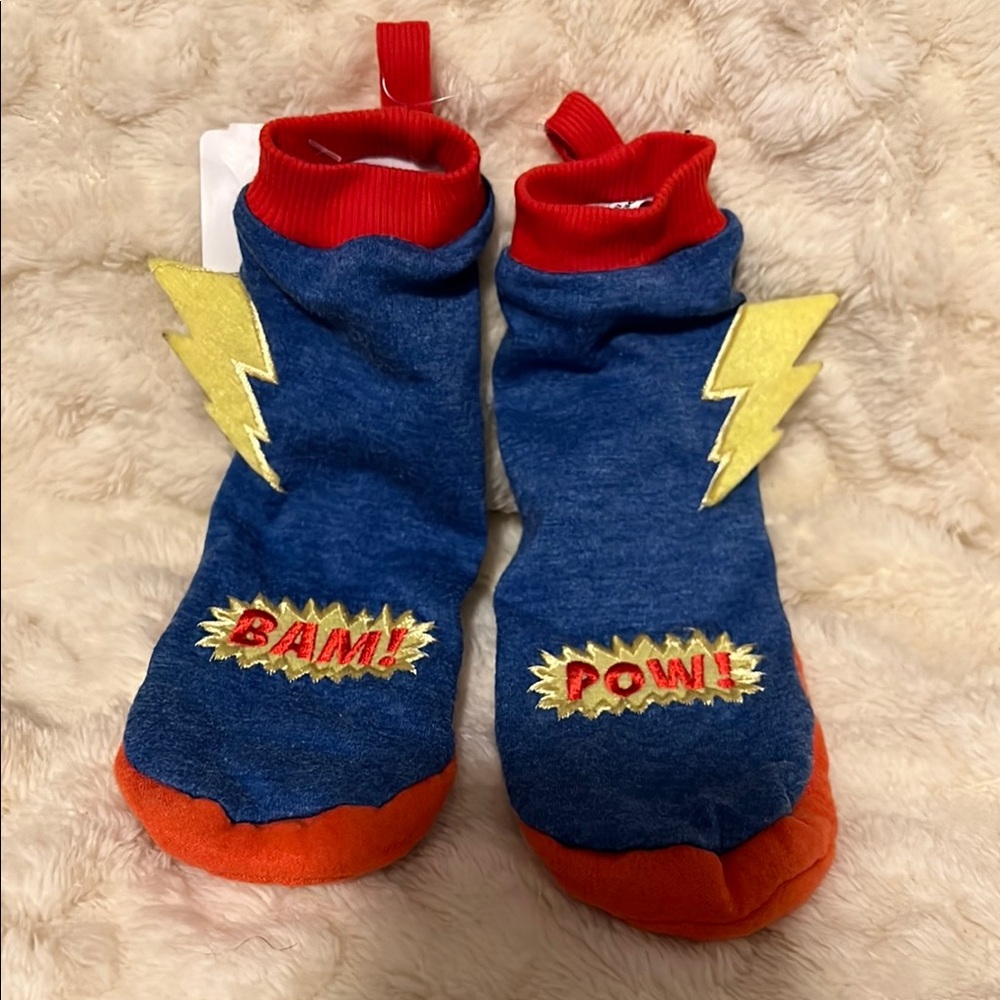 Vintage Blue and Red Toddler Booties with Lightning Design. Medium